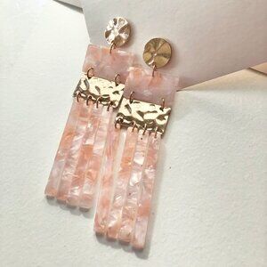 Pink Acetate Fringe Earrings Seashell Hammered Copper Details Mermaidcore